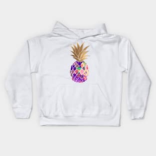 Aloha pineapple, purple + faux gold Kids Hoodie